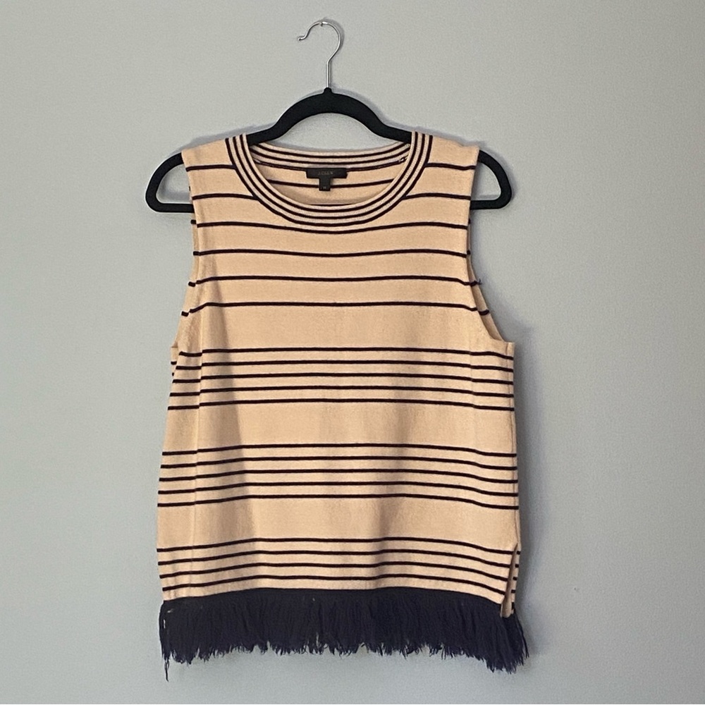 J Crew Striped Sleeveless Top with Fringe Hem